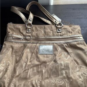 Coach Gold Shoulder Bag with Signature Pattern